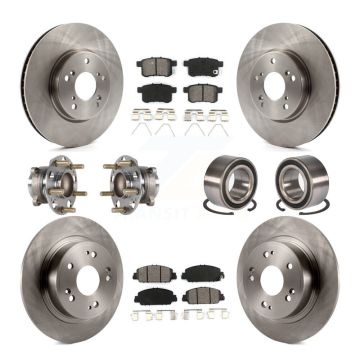 Front Rear Hub Bearing Disc Brake Rotor And Semi-Metallic Pad Kit (10Pc) For Honda Accord KBB-123160