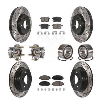 Front Rear Wheel Hub Bearing Coated Disc Brake Rotor And Pads Kit (10Pc) For Honda Accord KBB-123175