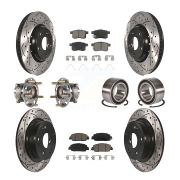 Front Rear Wheel Hub Bearing Coated Disc Brake Rotor And Pads Kit (10Pc) For Honda Accord KBB-123177