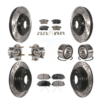 Front Rear Wheel Hub Bearing Coated Disc Brake Rotor And Pads Kit (10Pc) For Honda Accord KBB-123195