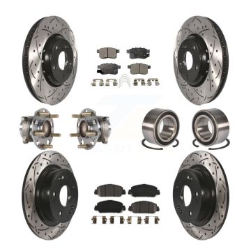 Front Rear Wheel Hub Bearing Coated Disc Brake Rotor And Pads Kit (10Pc) For Honda Accord KBB-123198