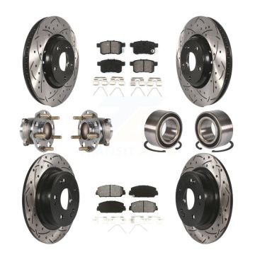 Front Rear Wheel Hub Bearing Coated Disc Brake Rotor And Pads Kit (10Pc) For Honda Accord KBB-123214