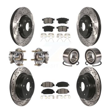 Front Rear Wheel Hub Bearing Coated Disc Brake Rotor And Pads Kit (10Pc) For Honda Accord KBB-123217