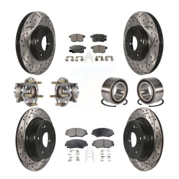 Front Rear Wheel Hub Bearing Coated Disc Brake Rotor And Pads Kit (10Pc) For Honda Accord KBB-123222
