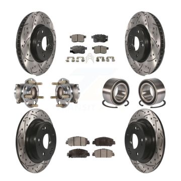 Front Rear Wheel Hub Bearing Coated Disc Brake Rotor And Pads Kit (10Pc) For Honda Accord KBB-123225