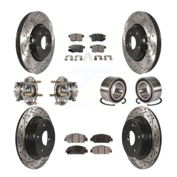 Front Rear Wheel Hub Bearing Coated Disc Brake Rotor And Pads Kit (10Pc) For Honda Accord KBB-123228