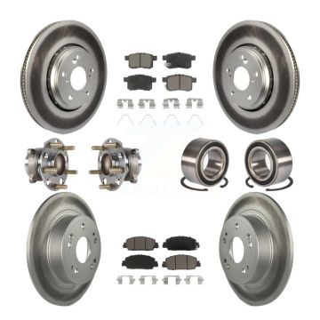 Front Rear Wheel Hub Bearing Coated Disc Brake Rotor And Pads Kit (10Pc) For Honda Accord KBB-123243