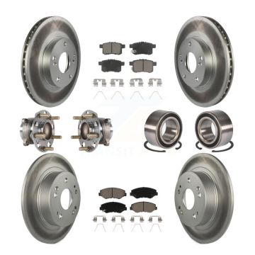 Front Rear Wheel Hub Bearing Coated Disc Brake Rotor And Pads Kit (10Pc) For Honda Accord KBB-123244