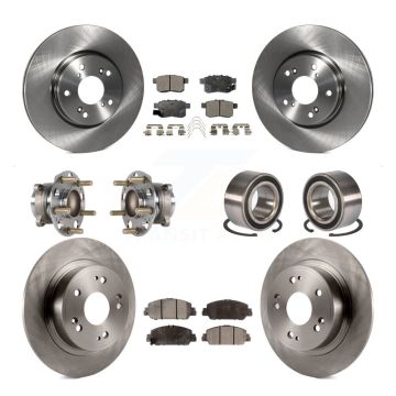 Front Rear Hub Bearing Brake Rotor & Pad Kit (10Pc) For 16-17 Honda Accord EX-L with 3.5L KBB-123314