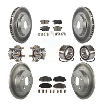 Front Rear Wheel Hub Bearing Coated Disc Brake Rotor And Pads Kit (10Pc) For Honda Accord KBB-123328