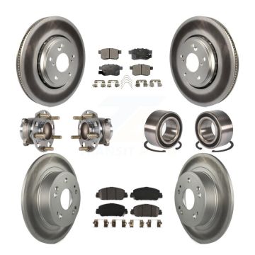 Front Rear Wheel Hub Bearing Coated Disc Brake Rotor And Pads Kit (10Pc) For Honda Accord KBB-123339