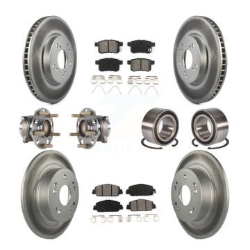 Front Rear Wheel Hub Bearing Coated Disc Brake Rotor And Pads Kit (10Pc) For Honda Accord KBB-123352