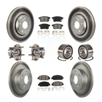Front Rear Wheel Hub Bearing Coated Disc Brake Rotor And Pads Kit (10Pc) For Honda Accord KBB-123354