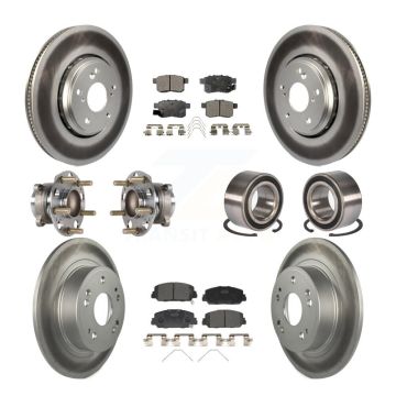 Front Rear Wheel Hub Bearing Coated Disc Brake Rotor And Pads Kit (10Pc) For Honda Accord KBB-123368