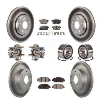 Front Rear Wheel Hub Bearing Coated Disc Brake Rotor And Pads Kit (10Pc) For Honda Accord KBB-123370