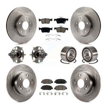 Front Rear Wheel Hub Bearing Disc Brake Rotor And Ceramic Pad Kit (10Pc) For Honda Accord KBB-124016