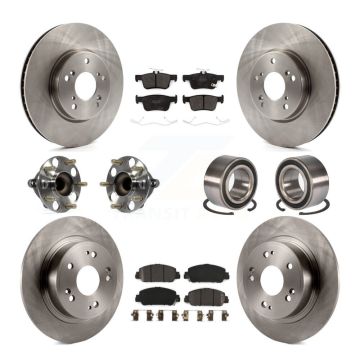 Front Rear Hub Bearing Disc Brake Rotor And Semi-Metallic Pad Kit (10Pc) For Honda Accord KBB-124160
