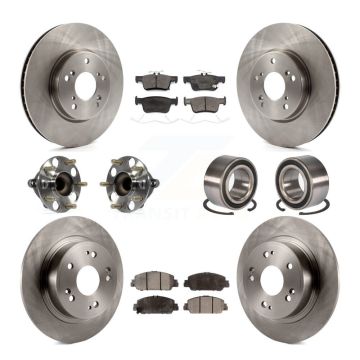Front Rear Wheel Hub Bearing Disc Brake Rotor And Ceramic Pad Kit (10Pc) For Honda Accord KBB-124301