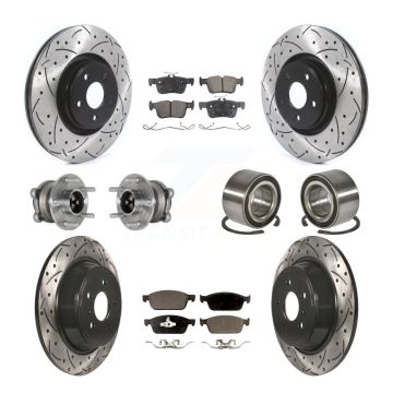Front Rear Wheel Hub Bearing Coated Disc Brake Rotors And Pads Kit (10Pc) For Lincoln MKC KBB-124391