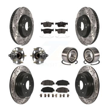 Front Rear Wheel Hub Bearing Coated Disc Brake Rotor And Pads Kit (10Pc) For Honda Accord KBB-124404