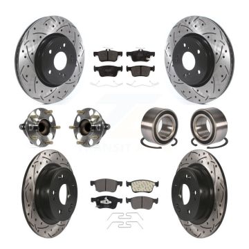 Front Rear Wheel Hub Bearing Coated Disc Brake Rotor And Pads Kit (10Pc) For Honda Accord KBB-124405