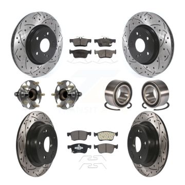 Front Rear Wheel Hub Bearing Coated Disc Brake Rotor And Pads Kit (10Pc) For Honda Accord KBB-124476