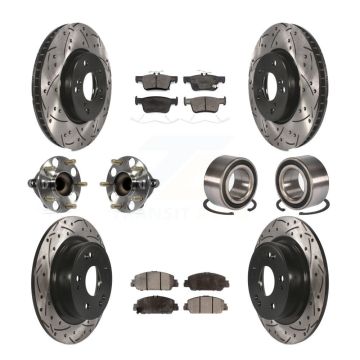 Front Rear Wheel Hub Bearing Coated Disc Brake Rotor And Pads Kit (10Pc) For Honda Accord KBB-124477