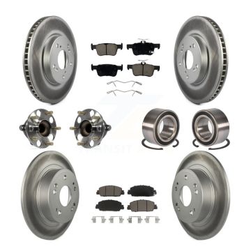 Front Rear Wheel Hub Bearing Coated Disc Brake Rotor And Pads Kit (10Pc) For Honda Accord KBB-124535