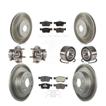 Front Rear Wheel Hub Bearing Coated Disc Brake Rotor And Pads Kit (10Pc) For Honda Accord KBB-124648