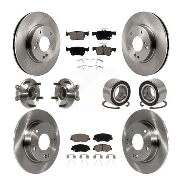 Front Rear Wheel Hub Bearing Disc Brake Rotor And Ceramic Pads Kit (10Pc) For Honda Civic KBB-126539