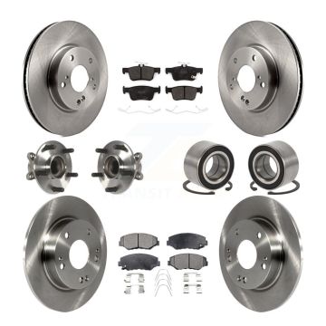 Front Rear Hub Bearing Disc Brake Rotor And Semi-Metallic Pads Kit (10Pc) For Honda Civic KBB-126544