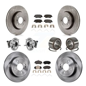 Front Rear Hub Bearings Disc Brake Rotors And Pads Kit (10Pc) For Kia Rio Hyundai Accent KBB-126549