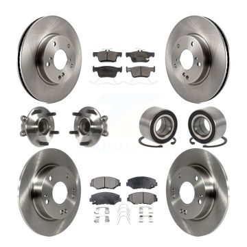 Front Rear Wheel Hub Bearing Disc Brake Rotor And Ceramic Pads Kit (10Pc) For Honda Civic KBB-126578