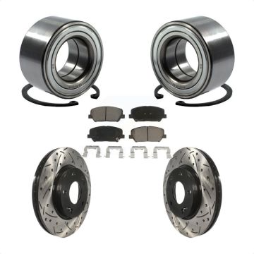 Front Wheel Bearing Coated Drilled Slotted Disc Brake Rotor Pad Kit For 2014 Kia Forte LX KBB-126604