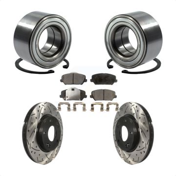 Front Wheel Bearing Coated Drilled Slotted Disc Brake Rotor Pad Kit For 2014 Kia Forte LX KBB-126621