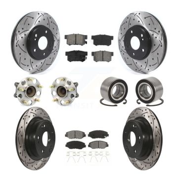 Front Rear Wheel Hub Bearing Coated Disc Brake Rotor And Pads Kit (10Pc) For Honda Accord KBB-126631
