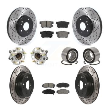 Front Rear Wheel Hub Bearing Coated Disc Brake Rotor And Pads Kit (10Pc) For Honda Accord KBB-126632