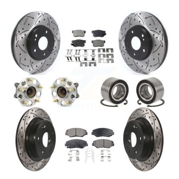Front Rear Wheel Hub Bearing Coated Disc Brake Rotor And Pads Kit (10Pc) For Honda Accord KBB-126641