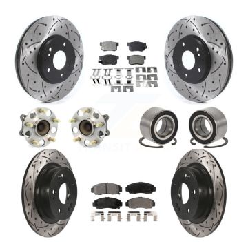 Front Rear Wheel Hub Bearing Coated Disc Brake Rotor And Pads Kit (10Pc) For Honda Accord KBB-126642