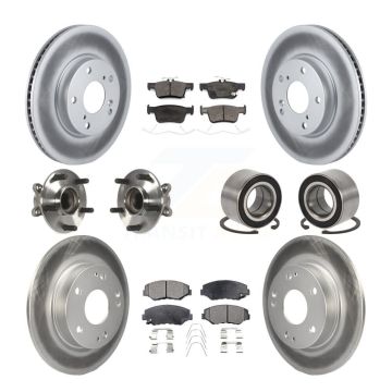 Front Rear Hub Bearing Coated Disc Brake Rotor And Ceramic Pad Kit (10Pc) For Honda Civic KBB-126732