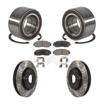 Front Wheel Bearing Coated Drilled Slot Brake Rotor Pads Kit For 2012-2016 Honda CR-V AWD KBB-128273