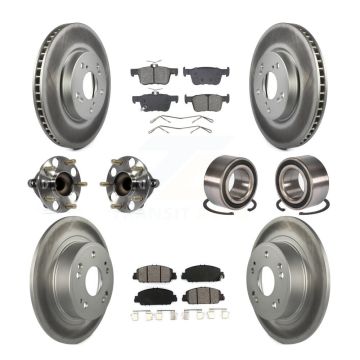 Front Rear Wheel Hub Bearing Coated Disc Brake Rotor And Pads Kit (10Pc) For Honda Accord KBB-129170