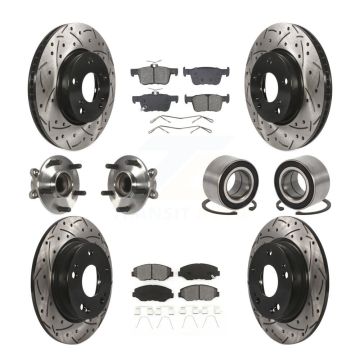 Front Rear Wheel Hub Bearing Coated Disc Brake Rotors And Pads Kit (10Pc) For Honda Civic KBB-129263