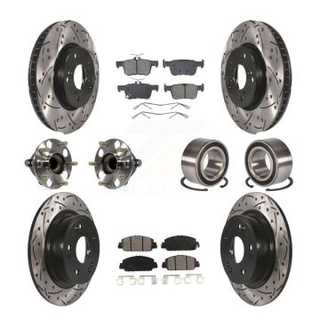 Front Rear Wheel Hub Bearing Coated Disc Brake Rotor And Pads Kit (10Pc) For Honda Accord KBB-129264