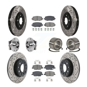 Front Rear Hub Bearing Coated Disc Brake Rotor Pad Kit (10Pc) For 2016-2018 Fiat 500X AWD KBB-129272