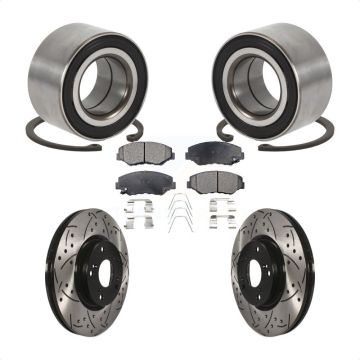 Front Wheel Bearing Coated Drilled Slotted Brake Rotor Pads Kit For Honda Civic Acura ILX KBB-129273