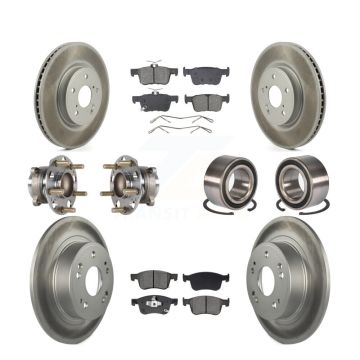 Front Rear Wheel Hub Bearing Coated Disc Brake Rotor And Pads Kit (10Pc) For Honda Accord KBB-129618