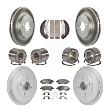 Front Rear Bearing Coated Brake Rotor And Pad Shoe Kit (10Pc) For Nissan Micra Versa Note KBB-129909