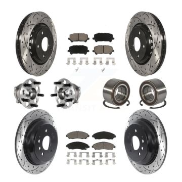 Front Rear Hub Bearing Coated Brake Rotor & Pads Kit (10Pc) For 2016-2022 Honda Pilot AWD KBB-130764