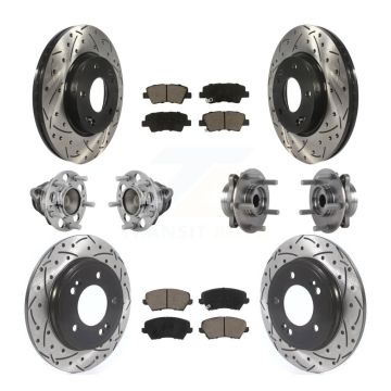 Front Rear Hub Bearings Coated Disc Brake Rotors And Pads Kit (10Pc) For Hyundai Veloster KBB-131307